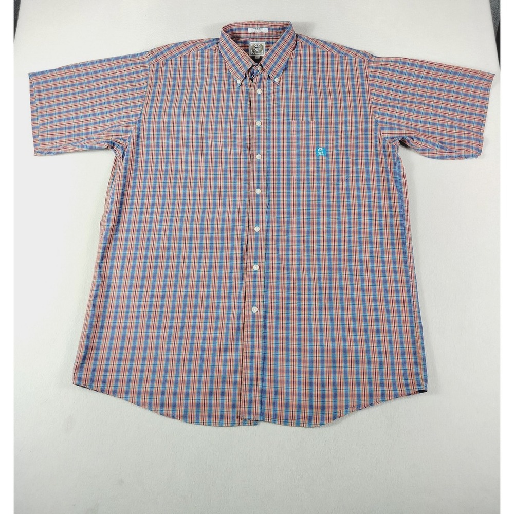 Vintage Y2K Cinch Shirt Mens XL Blue Plaid Short Sleeve Western Cowboy Rodeo